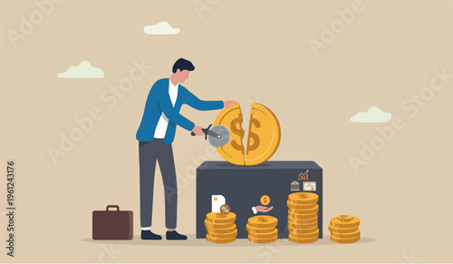 Money this it is for youmanagement financial planning wealth management or investment portfolio paying for tax, loan or debt inflation concept businessman coin.