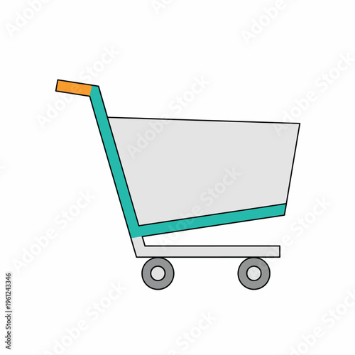 Shopping cart with green handle.