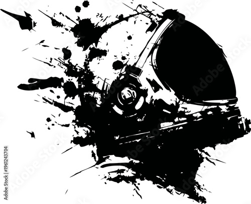 Abstract astronaut helmet ink splatter illustration with space exploration theme