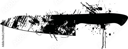 Black grunge chef knife silhouette with splatter and scratches isolated on white background