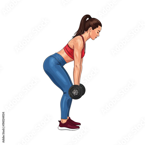 Woman performing a kettlebell deadlift exercise with proper form