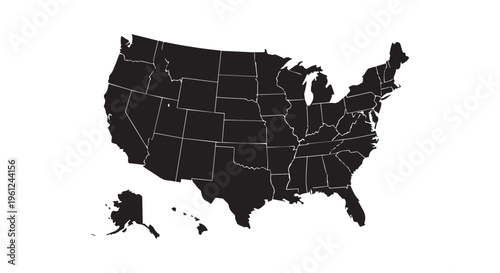 Map of the united states of america in black color