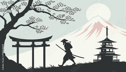 Japanese cultural icons silhouette set culture mount fuji .vector icon
