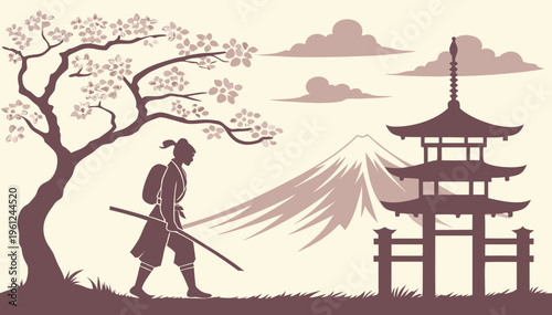 Japanese cultural icons silhouette set culture mount fuji .vector icon