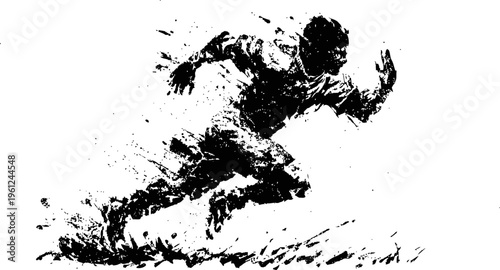 sprinter running fast in dynamic motion silhouette with abstract paint splash effect