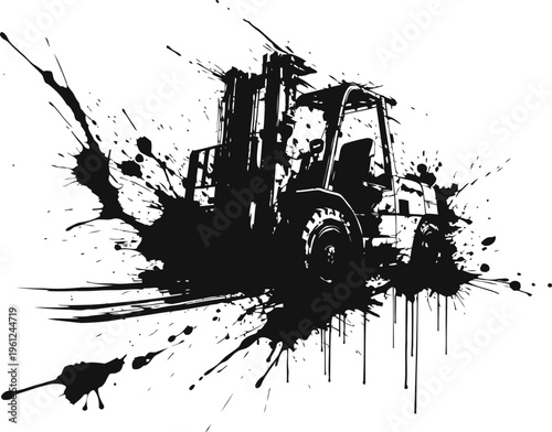 forklift silhouette with paint splashes and grunge industrial machinery illustration