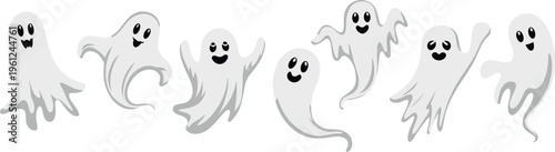 Cute ghost characters set cartoon spooky Halloween spirits collection isolated on white background playful kawaii illustration design for kids
