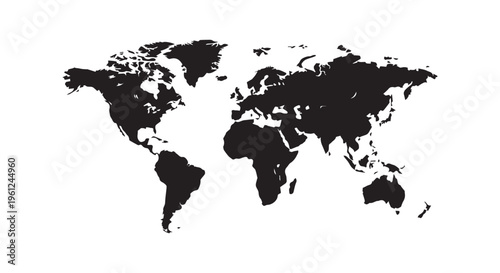 A black silhouette map of the world on a white background