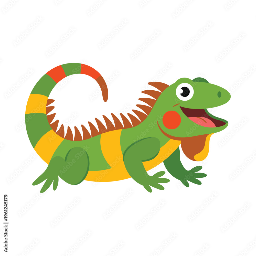 Fototapeta premium Friendly green iguana mascot crawling x