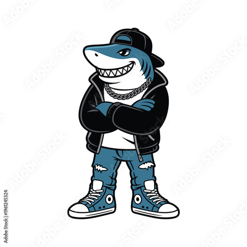 Cool shark wearing jacket and cap