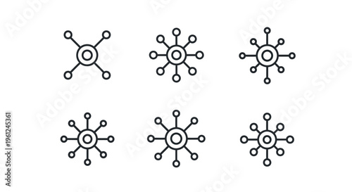 Minimalist geometric set of abstract connections composed of circles and lines in a clean, contemporary design with a modern, flat vector illustration style used as network, communication el