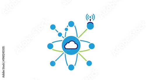 Abstract digital connectivity diagram showcasing cloud computing, data transfer, and global network links with nodes, using minimalist design, in a technology-driven context.
