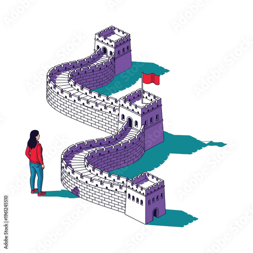 A lone traveler contemplates the winding path of the great wall’s journey.