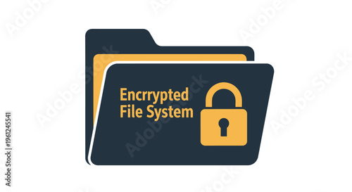 Digital data security concept showing an encrypted file system represented by a folder with a lock icon, highlighting data protection and secure file storage, flat vector.