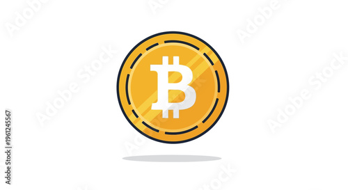 Minimalist digital coin artwork showcasing a single Bitcoin with a glowing golden hue and subtle drop shadow, perfect for cryptocurrency, finance, and investment themes, isolated on a white 