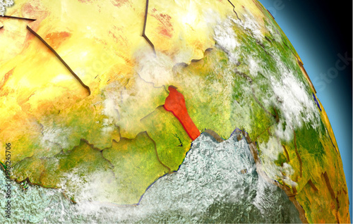 Earth from space highlighting a country in africa with red color on globe