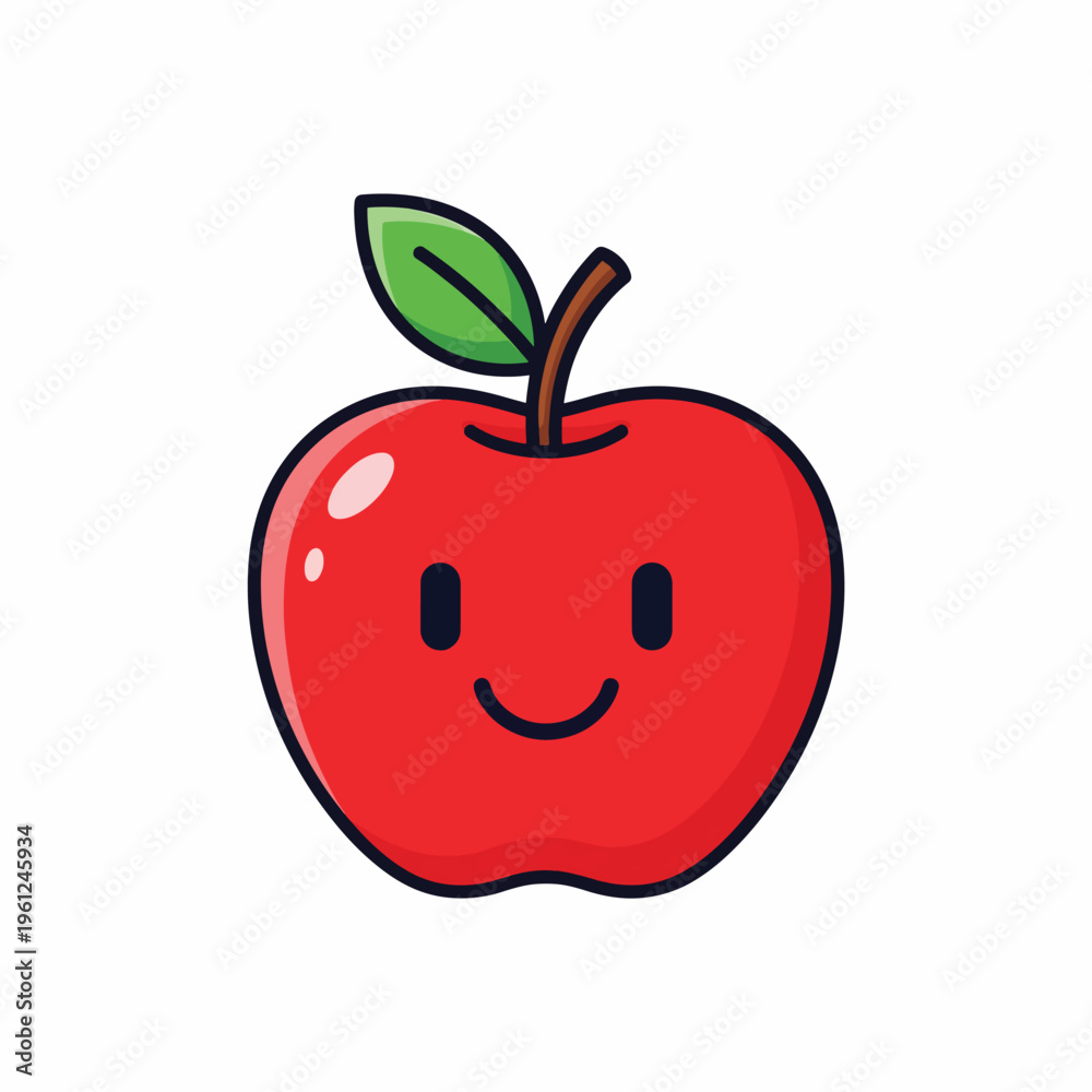 Fototapeta premium Smiling Red Apple Cartoon Character Face.