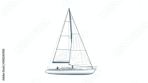 Sailboat with large sails on calm water sailing vessel