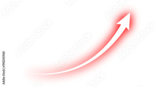 Neon glowing red curved vector arrow moving up concept of stock market business growth, financial profit, economic growth, business grow up trend. Business growth upward arrow sign.