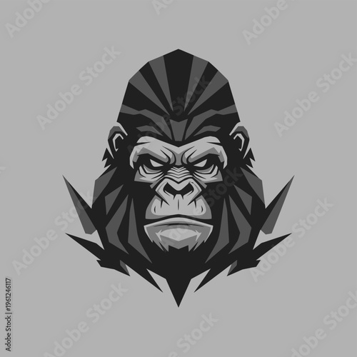 Intense Gorilla Head Logo Design with Geometric Style.