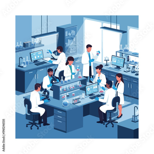 Collaborative research team working in a modern laboratory
