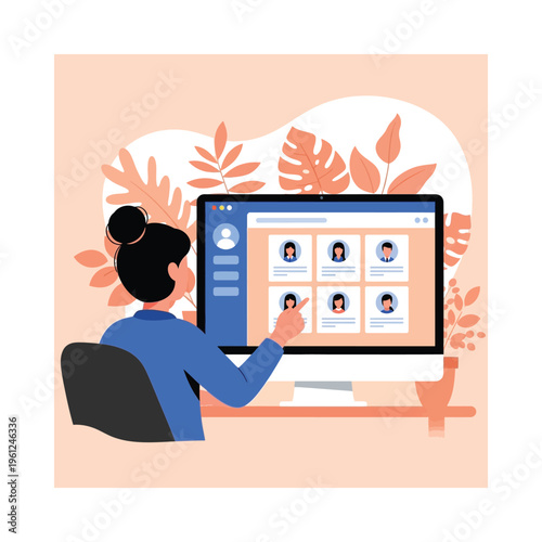 Professional using video conferencing software on a computer screen with participants