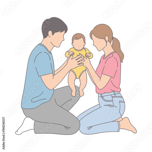 Parents sharing a tender moment with their newborn baby at home