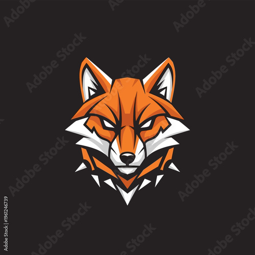 Intense orange fox head mascot logo design with sharp features.
