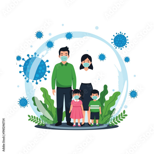 Family practicing safety measures amidst virus outbreak illustration