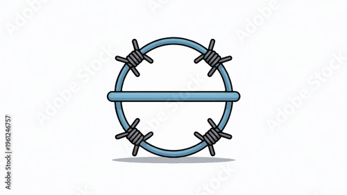 Steel barbed wire fence circle symbol isolated on white background