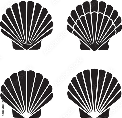 Black Scallop Shells Silhouette on White Background