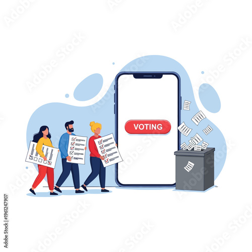 People using mobile voting application for elections
