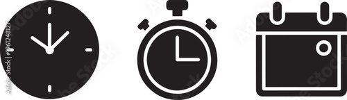 Time management and scheduling icon set with clock stopwatch and calendar.