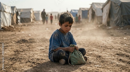 Child Sitting Alone in Humanitarian Crisis Situation