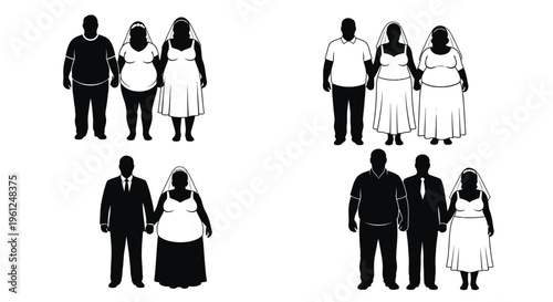 Diverse couples in varying attire and body types presented as a silhouette