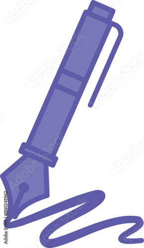 Colored Fountain Pen Icon. Vector Icon. A writing pen that automatically feeds ink to the nib. Stationery. Writing Concept