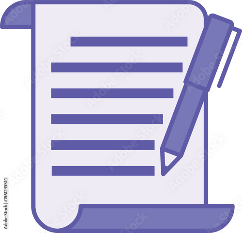 Colored Write Icon. Vector Icon. Paper with Text and Pen. Story or Content Creation, Essay. Writing Concept