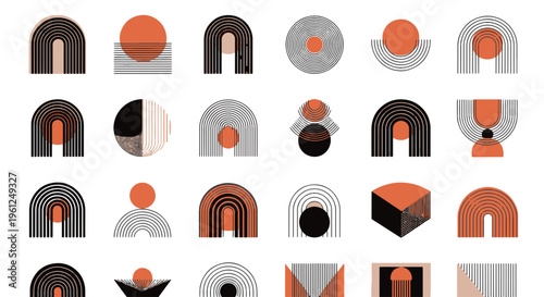 Quadro su tela Abstract Geometric Arches Sun Shapes Mid Century Modern Minimalist Design