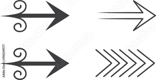 Black arrows set with various and styles white background direction movement
