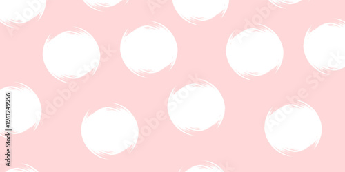Pastel pink birthday polka dot seamless pattern. Repeated round painted confetti background. Happy dotted wallpaper for Easter wrapping paper, birthday decoration, kid bday nursery decor. Vector