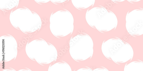 Pastel pink birthday polka dot seamless pattern. Repeated round painted confetti background. Happy dotted wallpaper for Easter wrapping paper, birthday decoration, kid bday nursery decor. Vector
