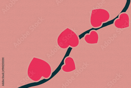 Abstract Red Heart Branch Illustration on Peach Textured Background