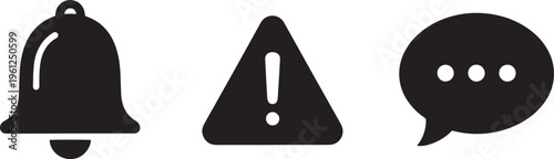 Notification bell alert warning triangle and chat bubble message icons.