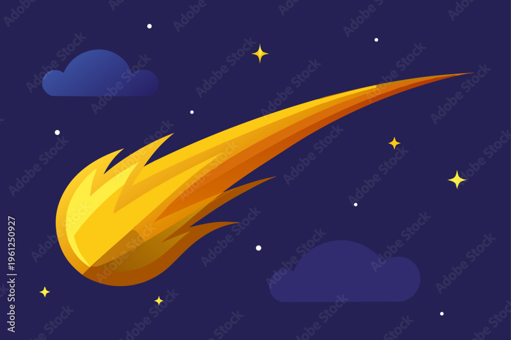 Naklejka premium Golden Comet Streaking Across Indigo Night Sky Scene