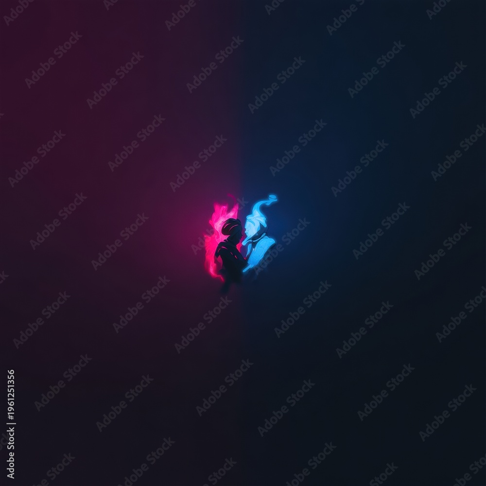 Obraz premium Abstract Silhouette - Dark Background with Neon Glow