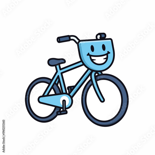 Blue bicycle with smiley face.