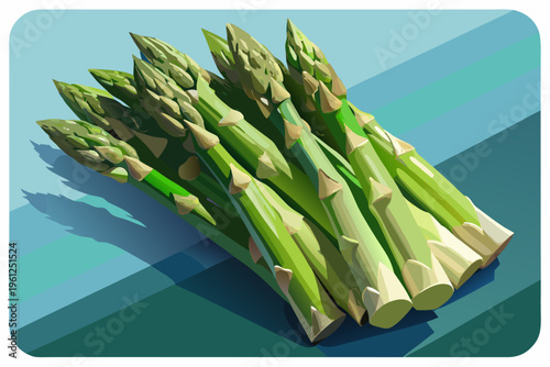 Asparagus spears arranged on angled blue surface studio background