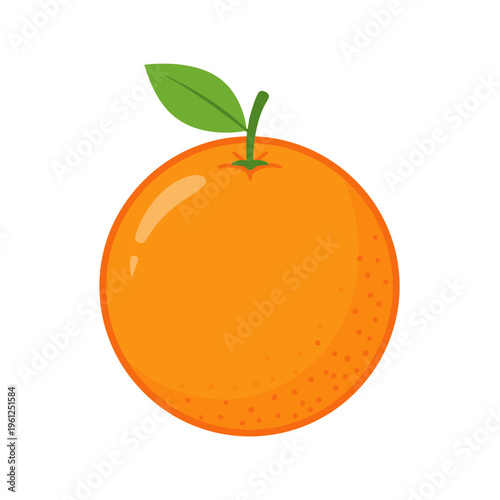 Single ripe orange fruit with leaf on white background