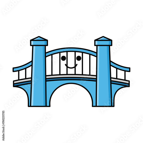 Smiling Blue Cartoon Bridge Structure.