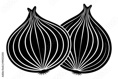 Onion bulbs two overlapping silhouette on white background